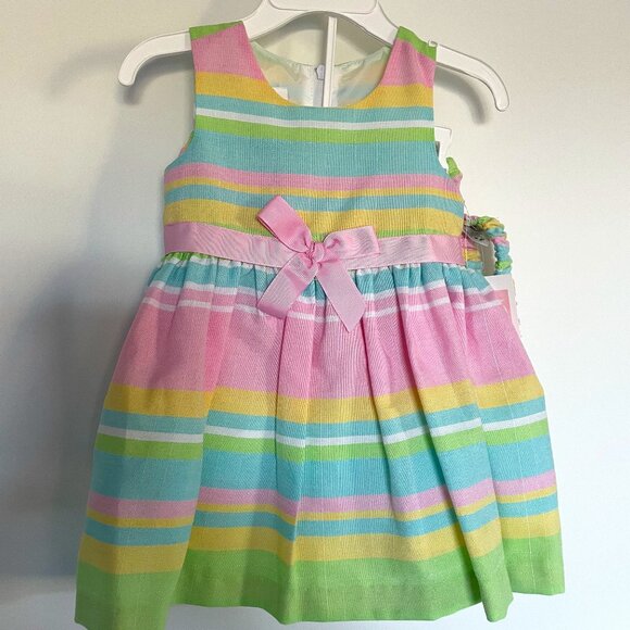 Baby Girl's Pastel Striped Dress (3-piece set) - size 12M (NWT) - Picture 1 of 5